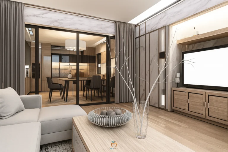 รีวิวการออกแบบ ตกแต่งภายในบิวท์อิน โครงการ The Rivera ห้องนั่งเล่น